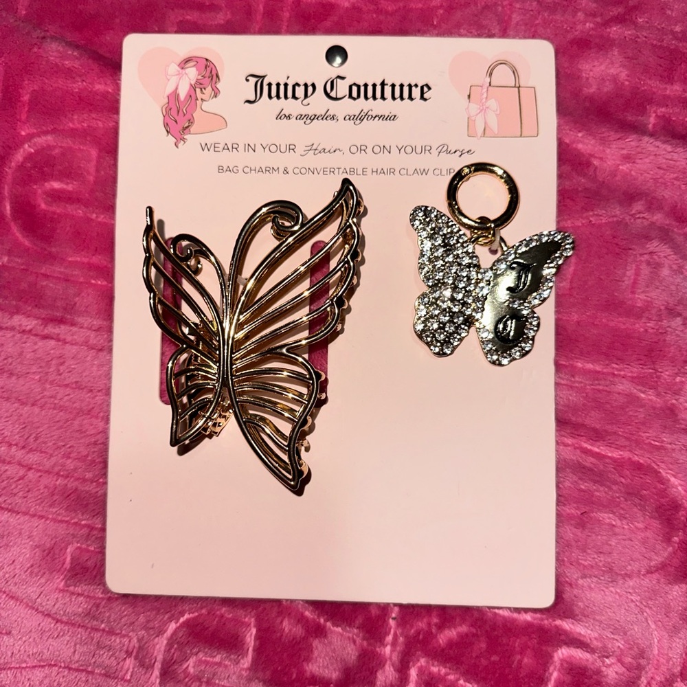 NWT Juicy Couture Gold Butterfly Claw Clip & Purse Charm (CROSSPOSTED)